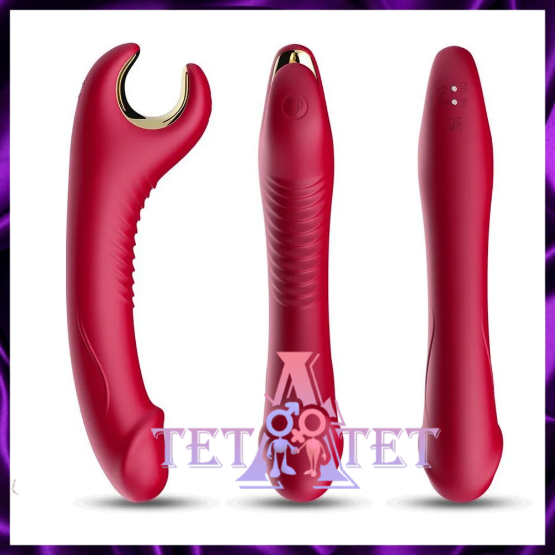 Silicone toys   Красный вибромассажер-ротатор с рельефной поверхностью - 20 см.